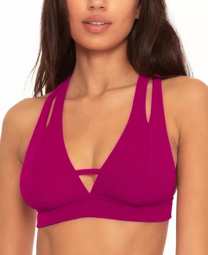 Becca by Rebecca Virtue Women's Pomegranate Ribbed Elaine Bralette Bikini Top M