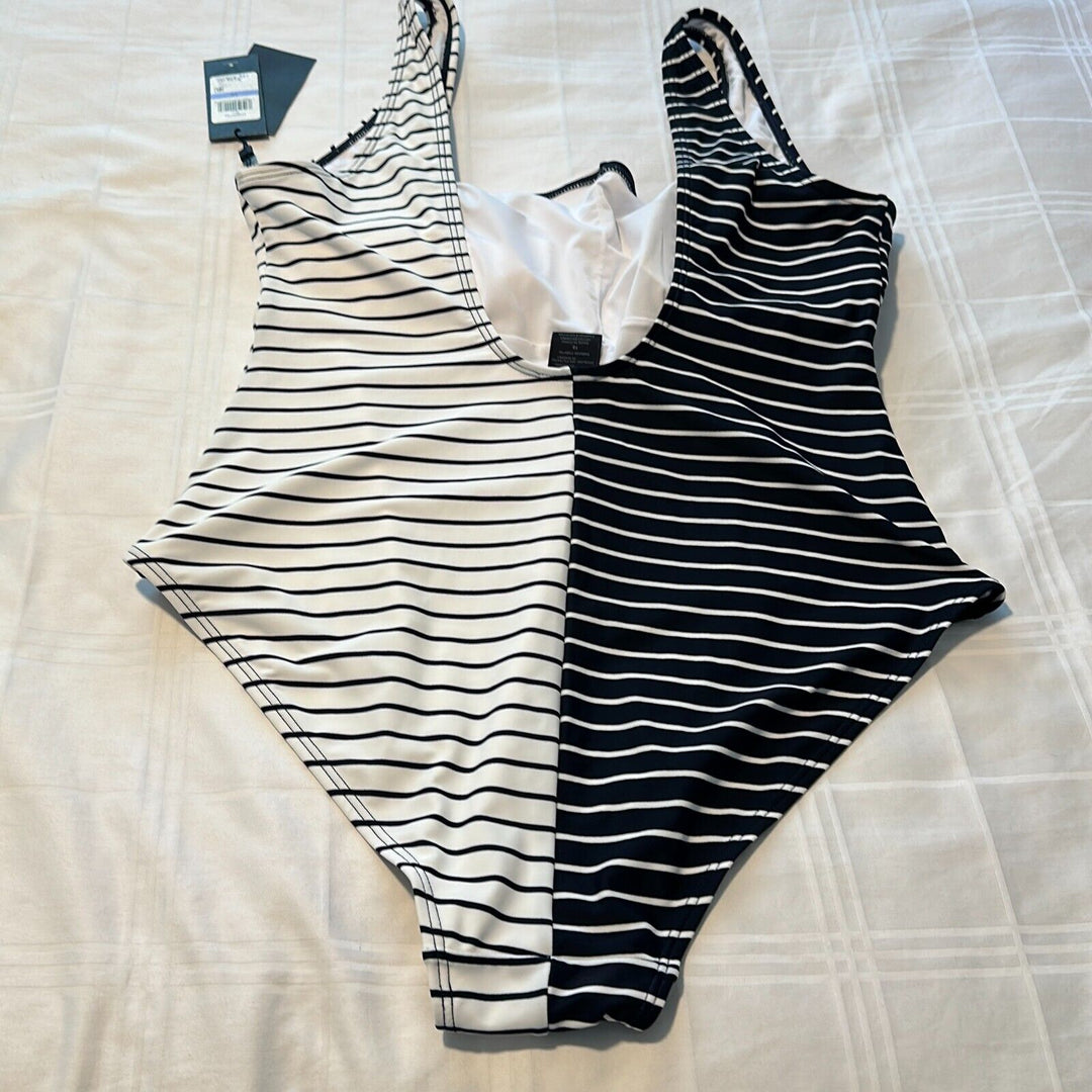 Tommy Hilfiger Women's White Striped Sail Away One Piece Swimsuit Size 18