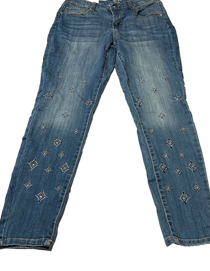 Style & Co. Women's Serenity Rhinestones Mid Rise Denim Skinny Leg Jeans Size 4