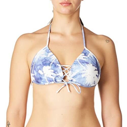 Body Glove Women's 39555104 Blue Palm Tree Print Denim City Bikini Top Size M