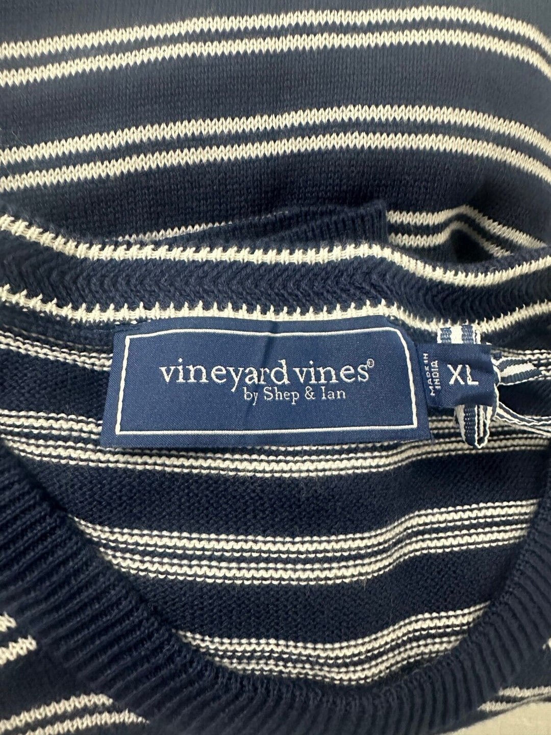 Vineyard Vines Mens Nautical Navy Cotton Cash Striped Crew Neck Sweater Size XL