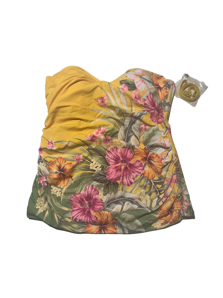 Bleu Rod Beattie Women's Canary Gold Floral Regular Bandeau Tankini Top Size 12