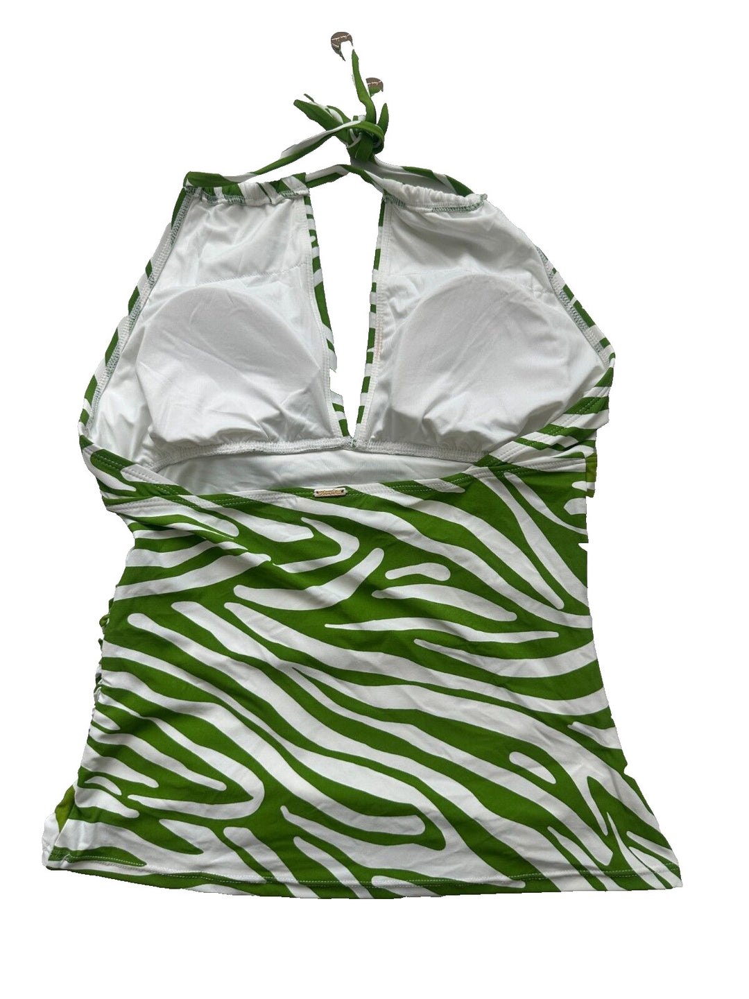 Anne Cole Women's Green White High Neck Animal Print Halter Swim Top Size Small