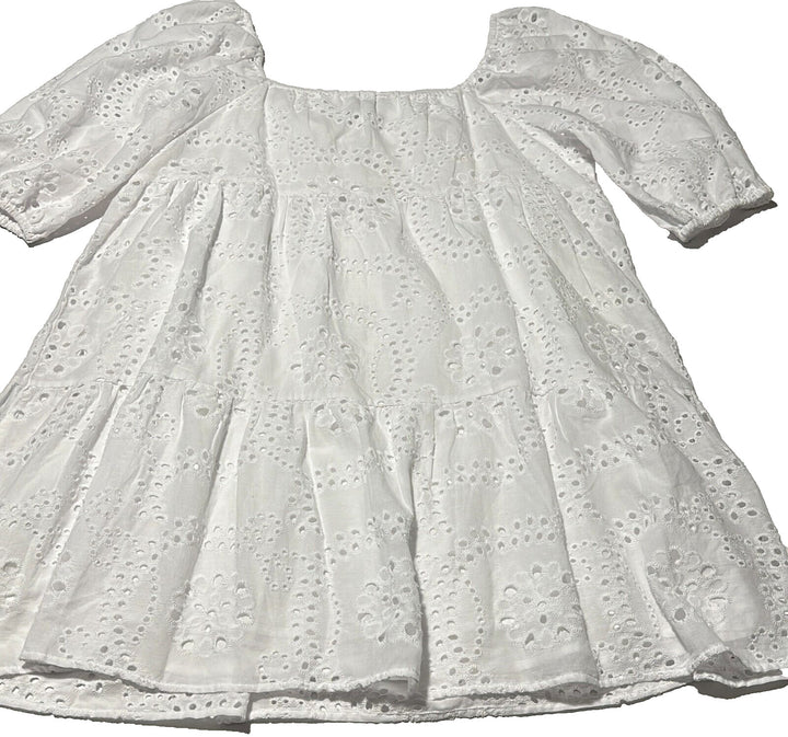 Sanctuary Women's White 3/4 Sleeve Eyelet Short Babydoll Mini Dress Size Large