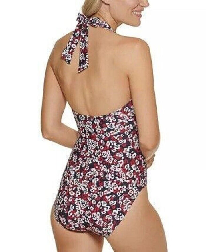 Tommy Hilfiger Women's Red Floral Hamilton Halter One Piece Swimsuit Size 6