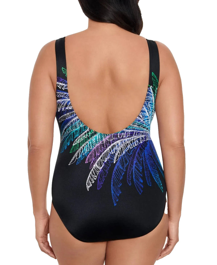 Swim Solutions Women's Blue Firework Print One Piece Scoop Back Swimsuit Size 10