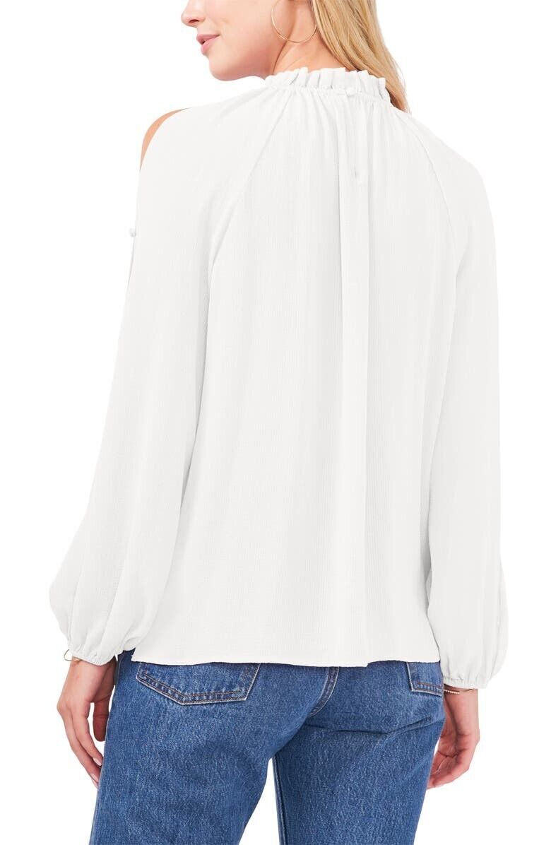 Vince Camuto Women's Ivory Cold Shoulder Crepe Pullover Blouse Top Size Large