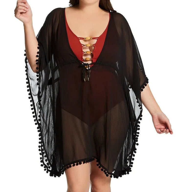 Bleu Rod Beattie Women's Black Gypset Chiffon Caftan Swimsuit Cover-Up Size 1X