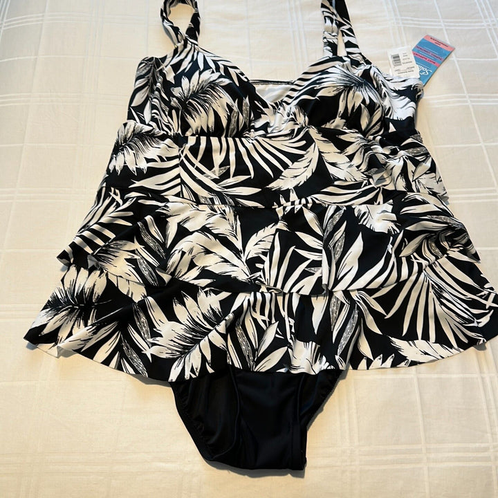 Swim Solution Women's Black Triple-Tier Fauxkini One Piece Swimsuit Size 18W