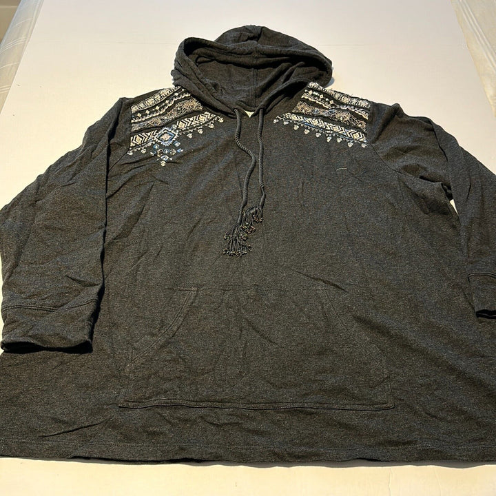 Style & Co. Women's Gray Heather Embroidered Long Sleeve Pullover Hoodie Size 3X