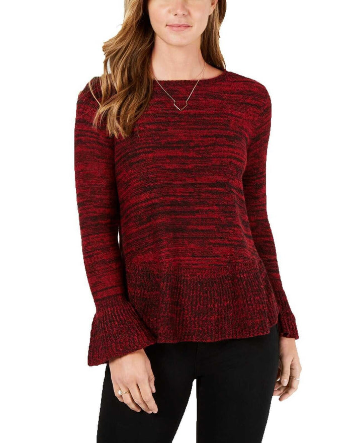 Style & Co Women's Red Knitted Ruffle Long Sleeve Pullover Sweater Size Large