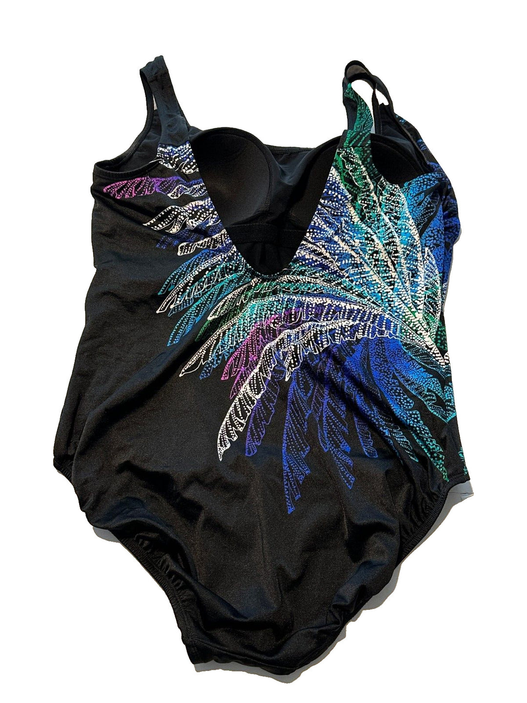 Swim Solutions Blue Palm In Palm Firework Print One-Piece Swimsuit Size 14