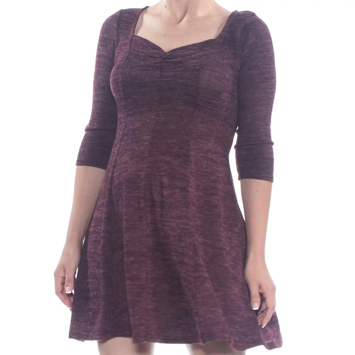 BeBop Women's Wine Heather 3/4 Sleeve Sweetheart Neck A-Line Dress Size X-Large