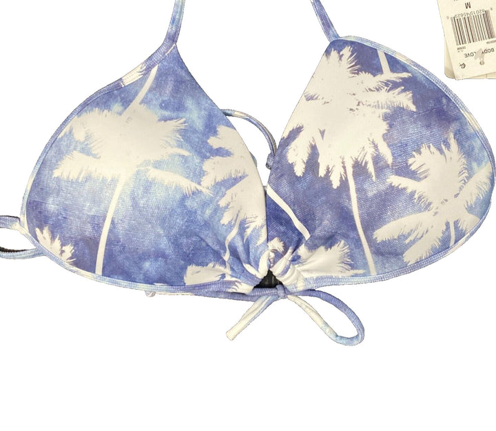 Body Glove Women's 39555104 Blue Palm Tree Print Denim City Bikini Top Size M