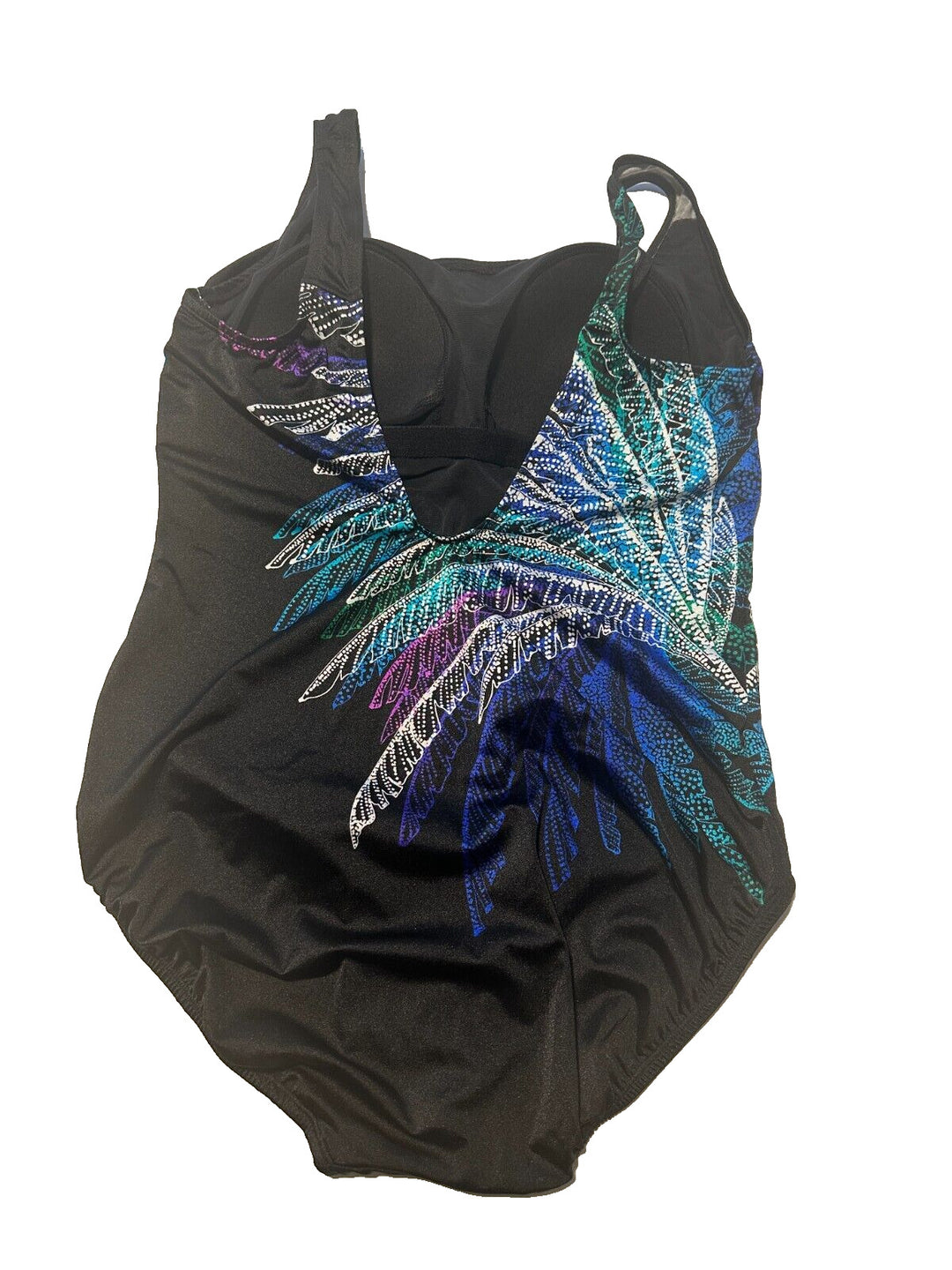 Swim Solutions Women's Blue Palm Firework Print One-Piece Swimsuit Size 14