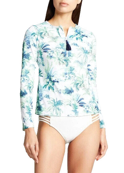 Tommy Bahama Women's White Palm Modern Printed Rashguard Swim Shirt Size S