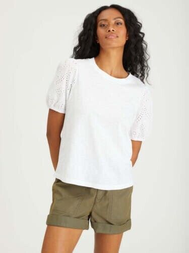 Sanctuary Women's White Cotton Not So Basic Puff Sleeve Pullover T-Shirt Sz XXS