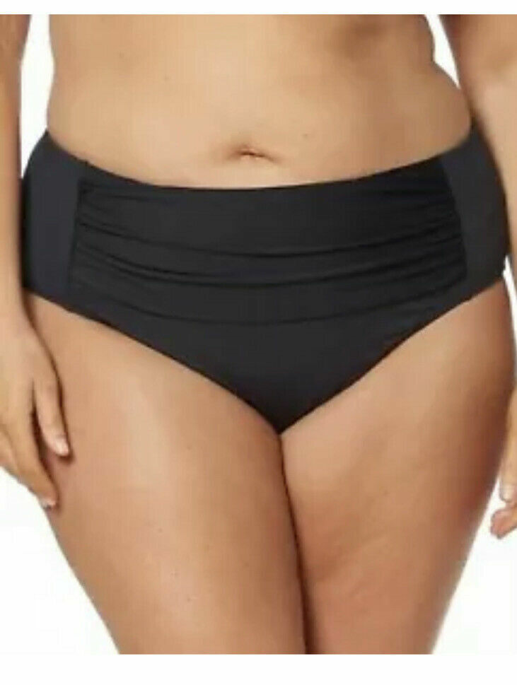 Bleu Rod Beattie Women's Black Shirred Tummy Control Swim Bikini Bottom Size 20W