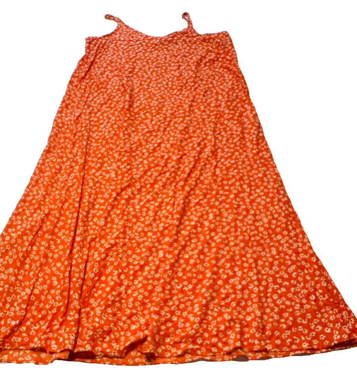 Vince Camuto Women V Neck Floral Sunset Orange Summer Maxi Dress Size XL