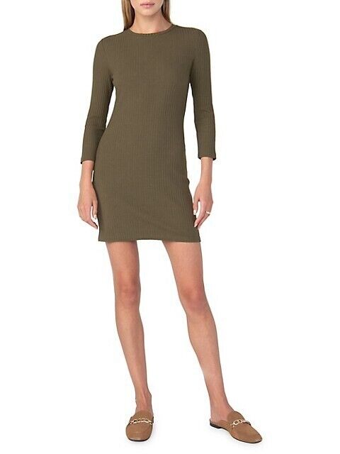 Sanctuary Women's Olive Green Rider Ribbed Knitted Short Bodycon Dress Sz Medium