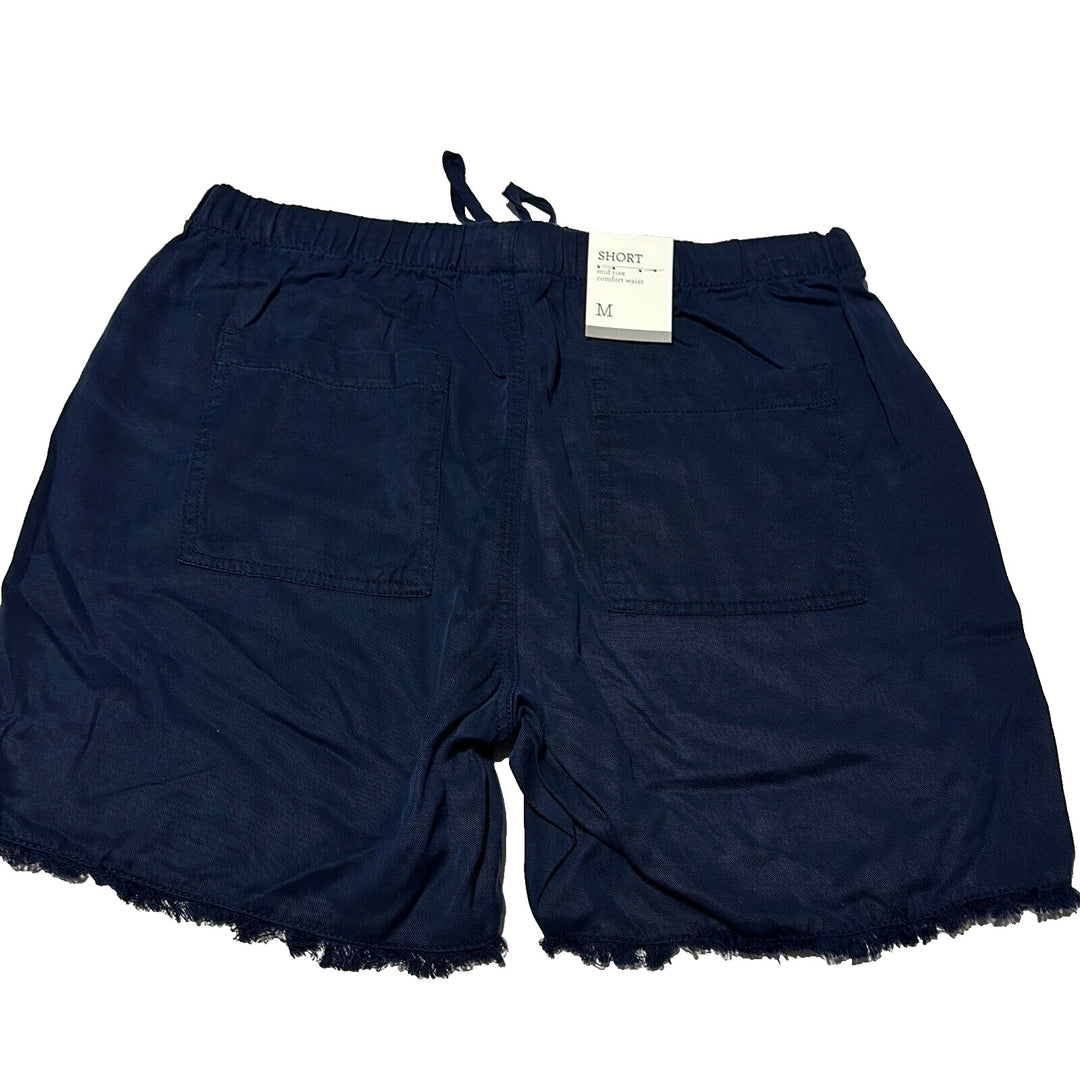 Style & Co. Women's Industrial Blue Drawstring Waist Cut Off Shorts Size Medium