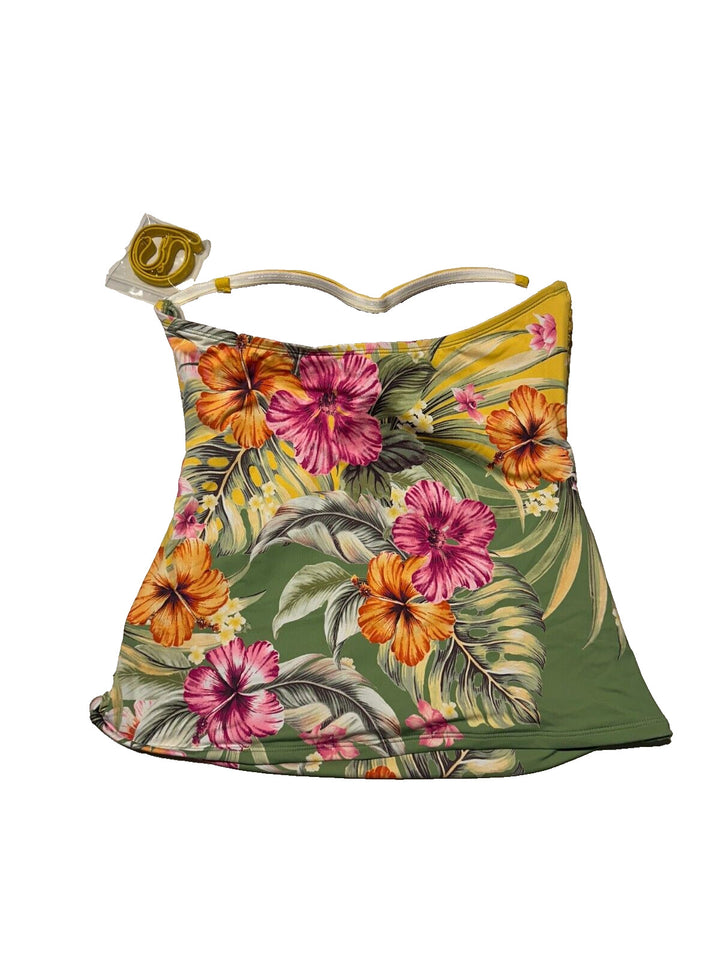 Bleu Rod Beattie Women's Canary Gold Floral Regular Bandeau Tankini Top Size 10