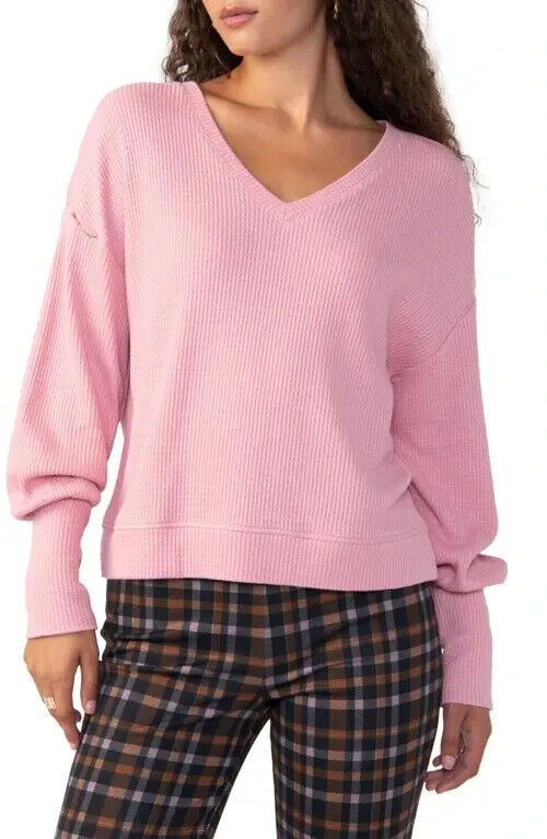 Sanctuary Women's Pink Knitted V-Neck Long Sleeve Pullover Sweater Size Medium