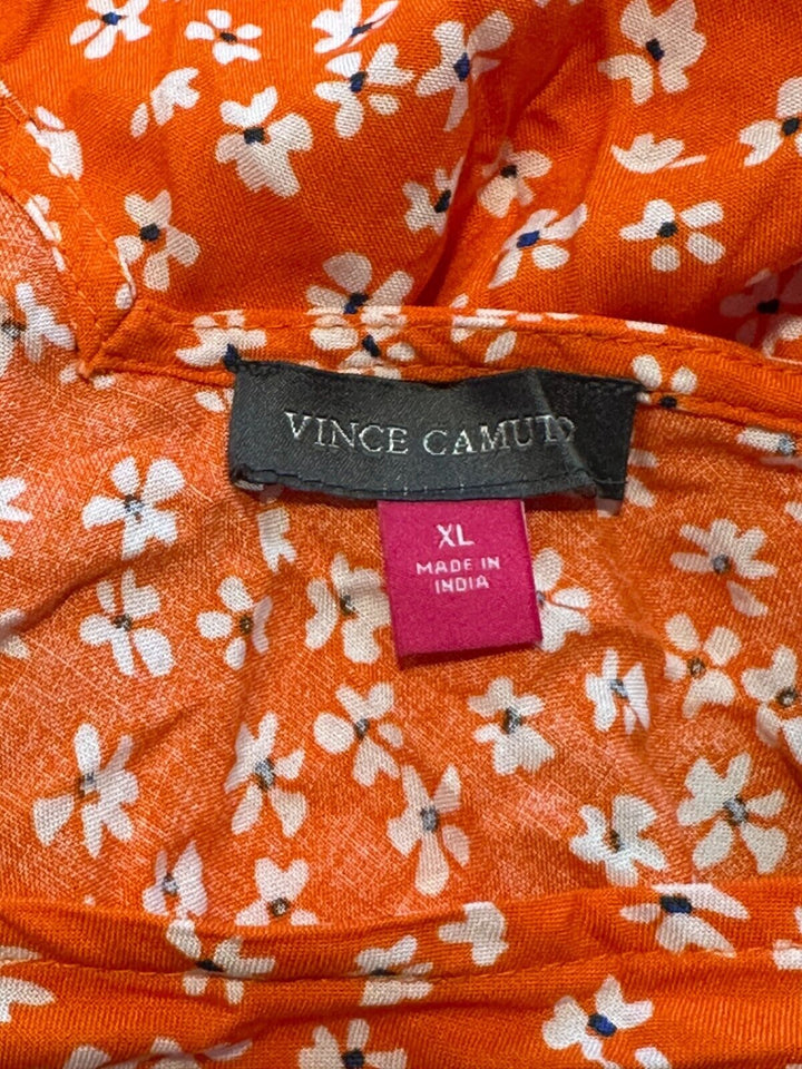 Vince Camuto Women V Neck Floral Sunset Orange Summer Maxi Dress Size XL