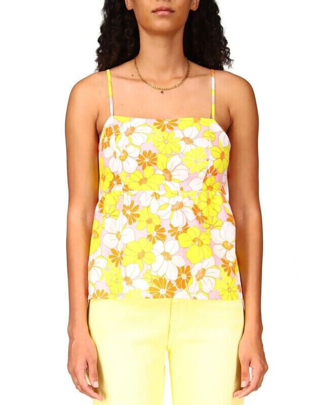 Sanctuary Women's Yellow Floral Square Neck Spaghetti Strap Camisole Top Size XL