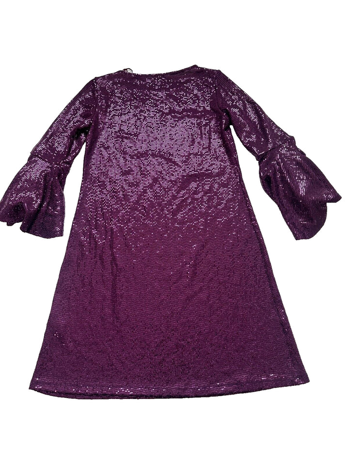 Vince Camuto Women's Arresting Plum Metallic Flounced-Sleeve Dress Size X-Small