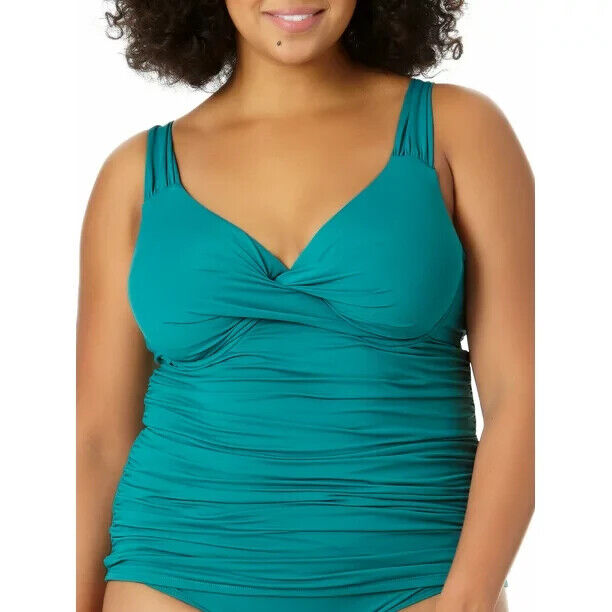 Anne Cole Women's Ocean Green Twist Front Underwired Tankini Swim Top Size 18W