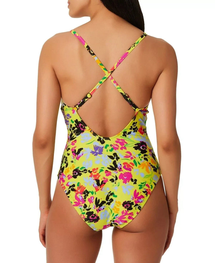 Bar Iii Womens Citron Floral Chic Adjustable Strap One-Piece Swimsuit Size Large