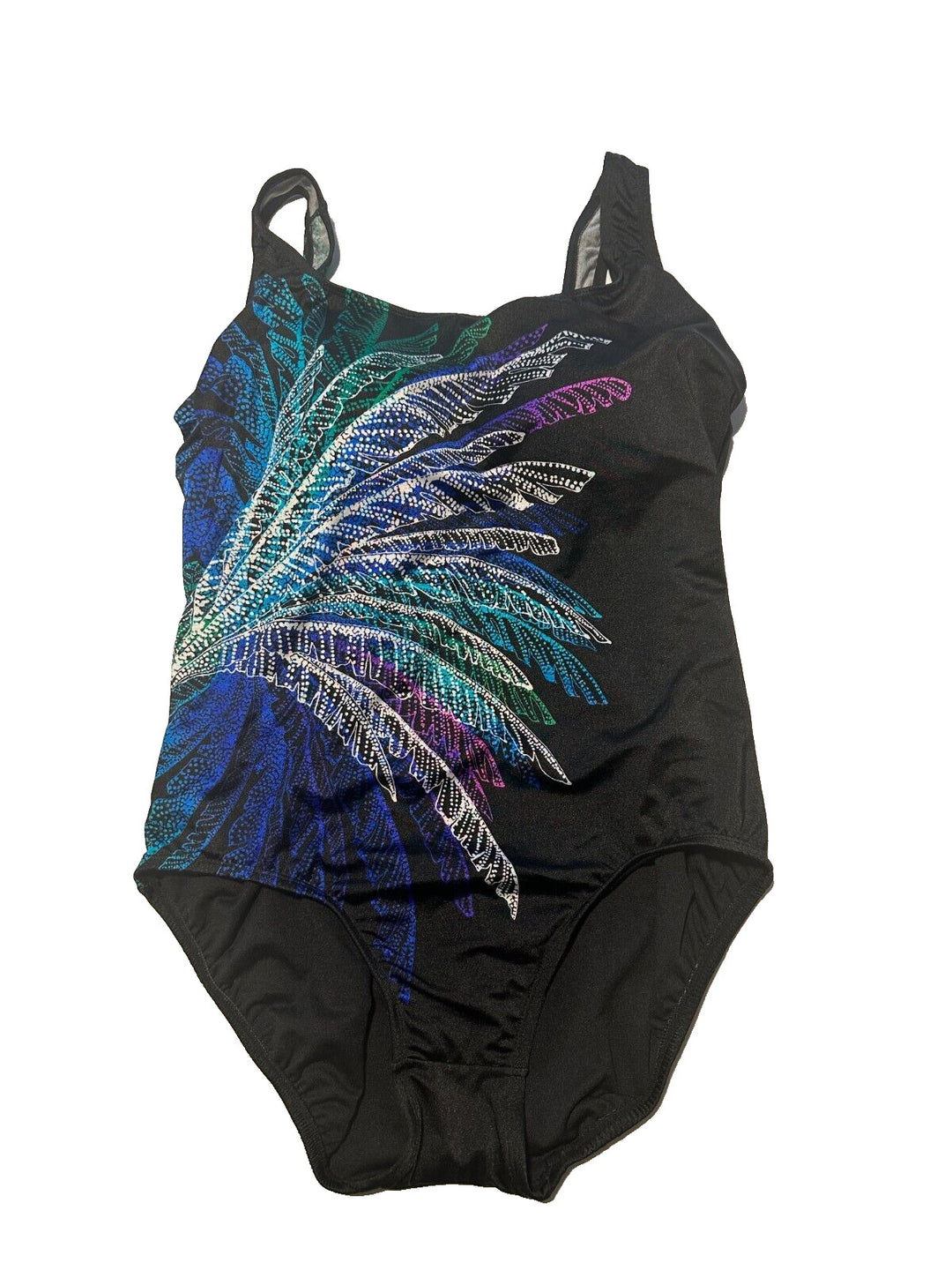 Swim Solutions Women's Blue Palm Firework Print One-Piece Swimsuit Size 14