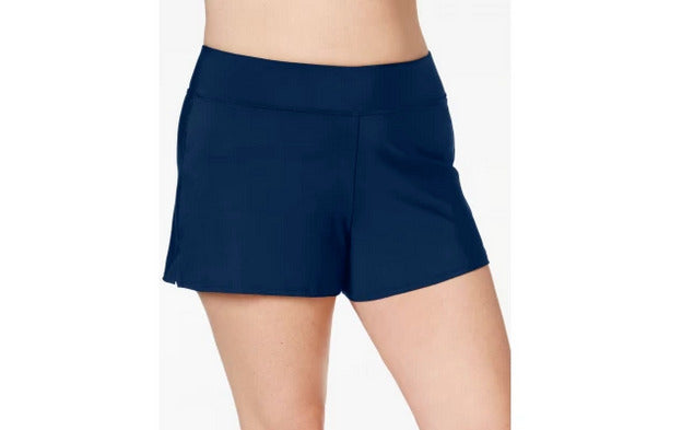 Swim Solutions Women's Navy Blue Elastic Waist Stretch Swim Boy Shorts Size 18W