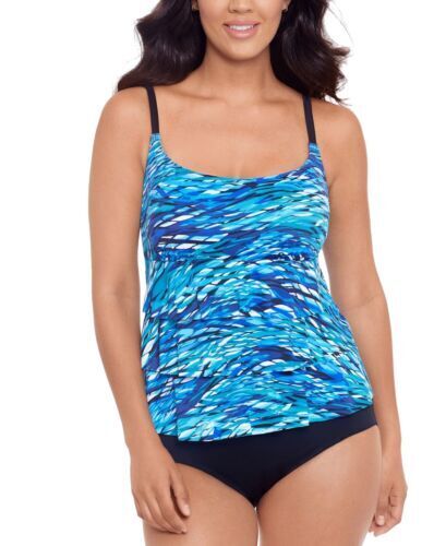 Swim Solutions BLUE Printed Tiered Tummy-Control One-Piece Swimsuit US 8