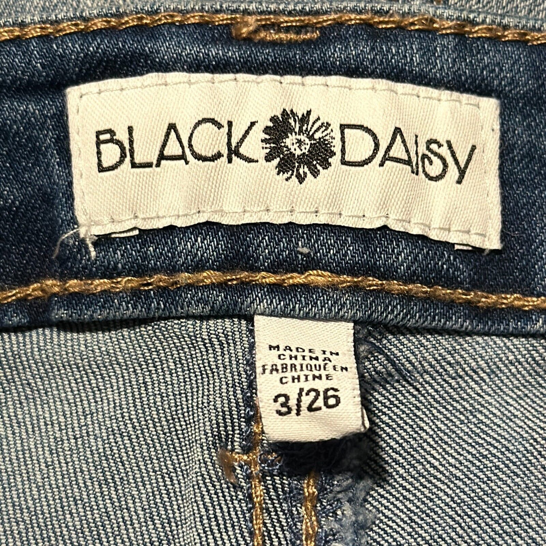 Black Daisy Women's Billie Blue Mid Rise Distressed Skinny Leg Jeans Size 3/26