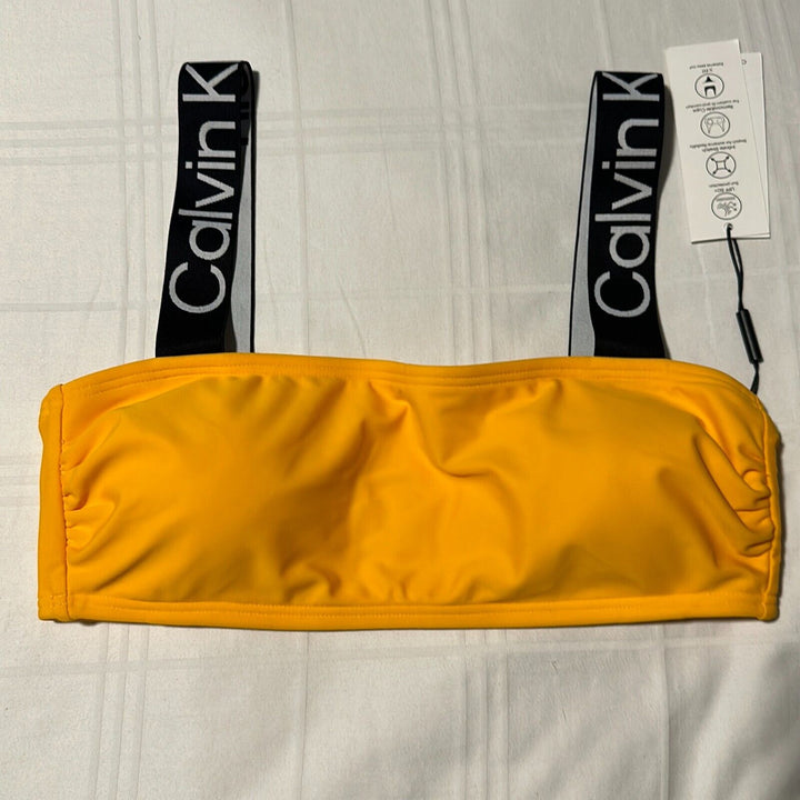 Calvin Klein Women's Mango Logo Straps Stretch Bikini Swimwear Top Size M