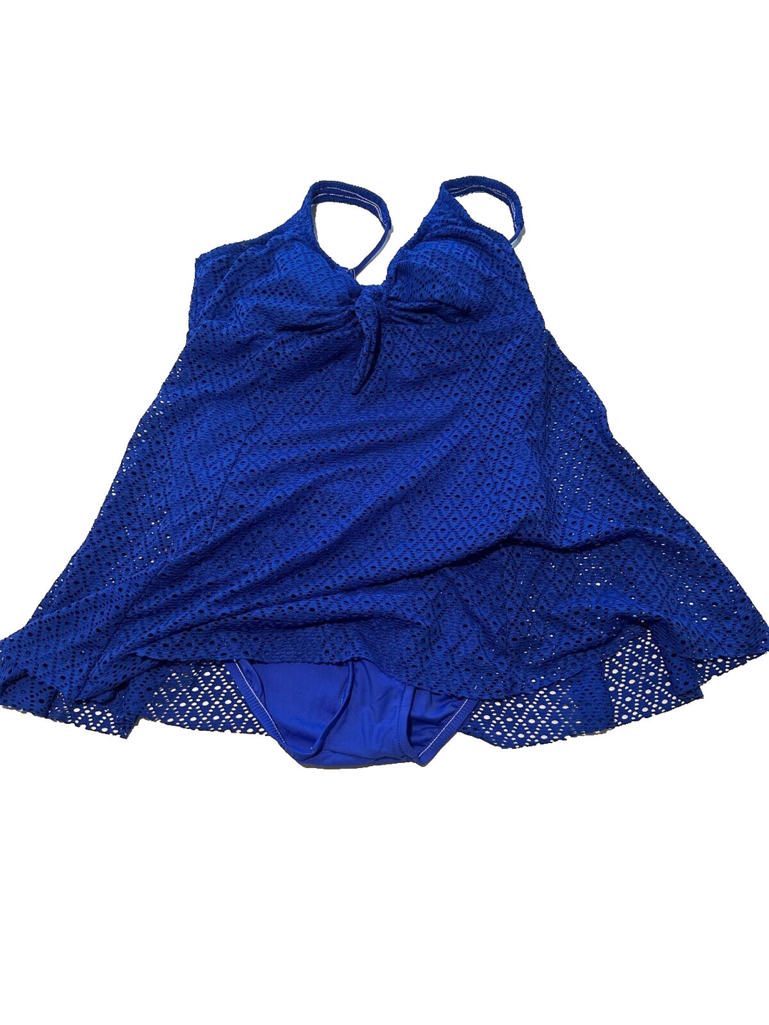 Swim Solutions Cobalt Blue Crochet Bow Front Tummy Control Swim Dress Size 16