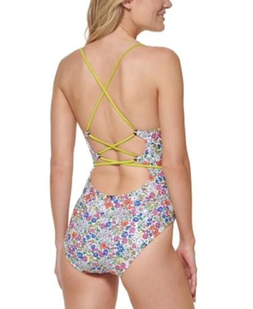 Tommy Hilfiger Women's White Penelope Floral Adjustable One Piece Swimsuit Sz 4