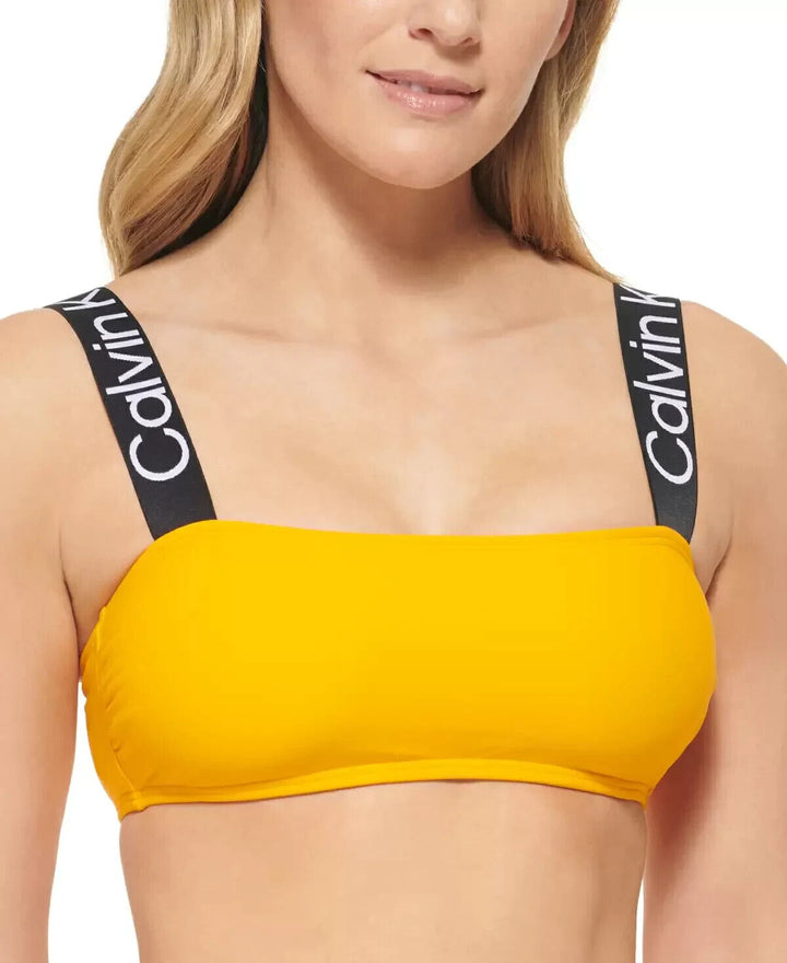 Calvin Klein Women's Mango Logo Straps Stretch Bikini Swimwear Top Size M