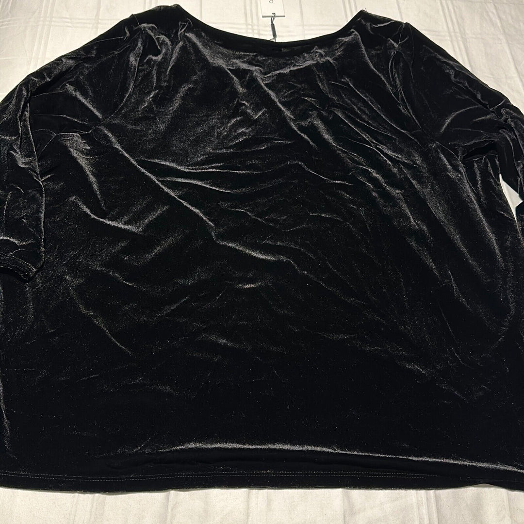 Calvin Klein Women's Black Velvet Long Sleeve Split Neck Blouse Top Size 3X