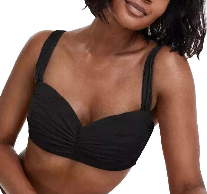 Bleu By Rod Beattie Women's Black Shirred Underwire D-Cup Bikini Top Size 36D