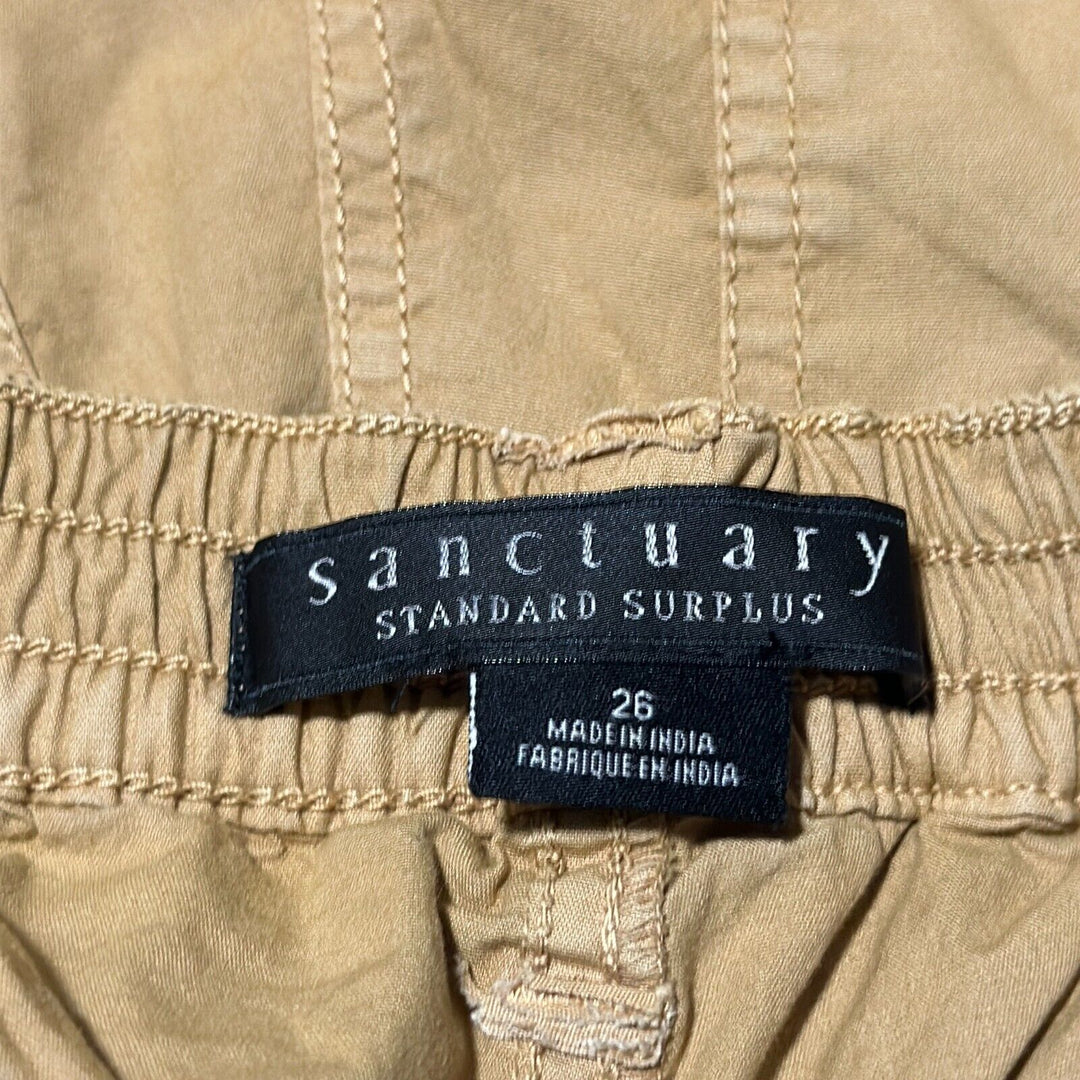 Sanctuary Women's True Khaki Flat Front Pockets Cali Cargo Shorts Size 26