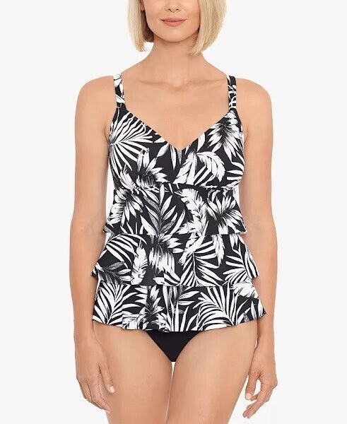 Swim Solution Women's Black Triple-Tier Fauxkini One Piece Swimsuit Size 18W