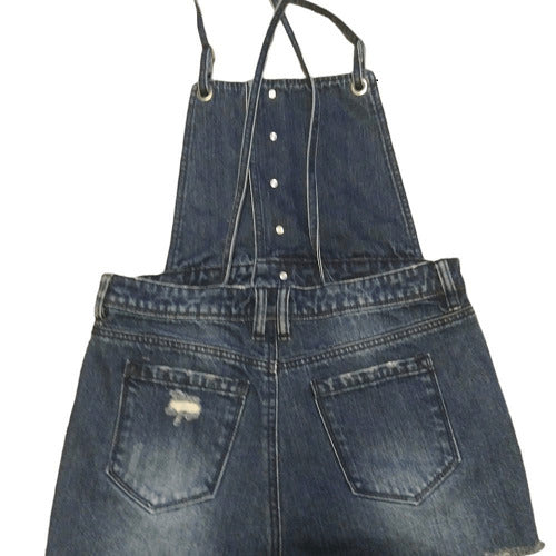 Tinsel Town Womens Blue Cotton Medium Wash Distressed One Piece Overall Size S