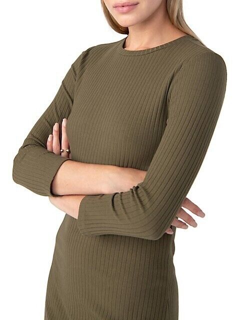 Sanctuary Women's Olive Green Rider Ribbed Knitted Short Bodycon Dress Sz Medium