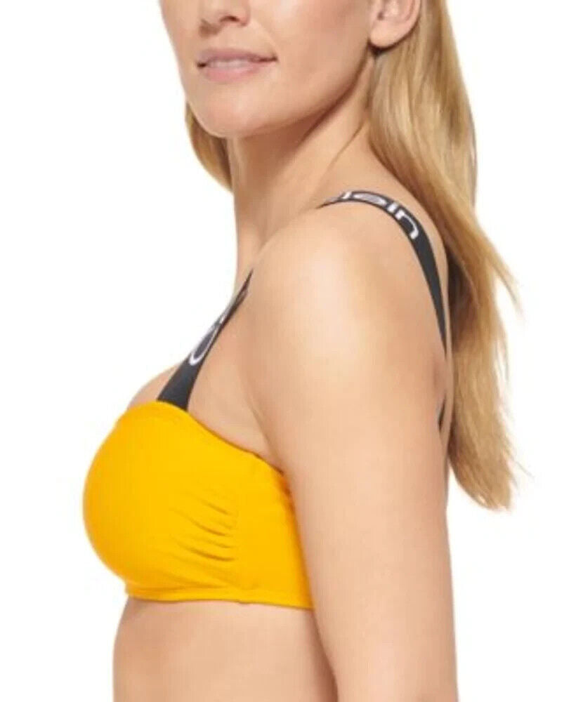 Calvin Klein Women's Mango Logo Wide Straps Padded  Bikini Swim Top Size Large