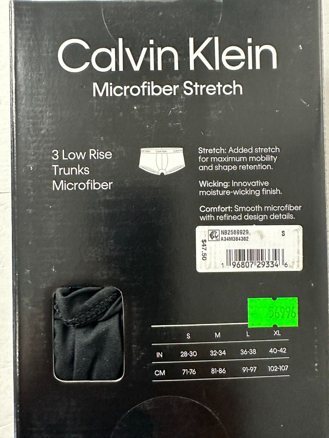 Calvin Klein Men's Black Cotton Stretch 3 Pack Low Rise Trunk Brief Size Small