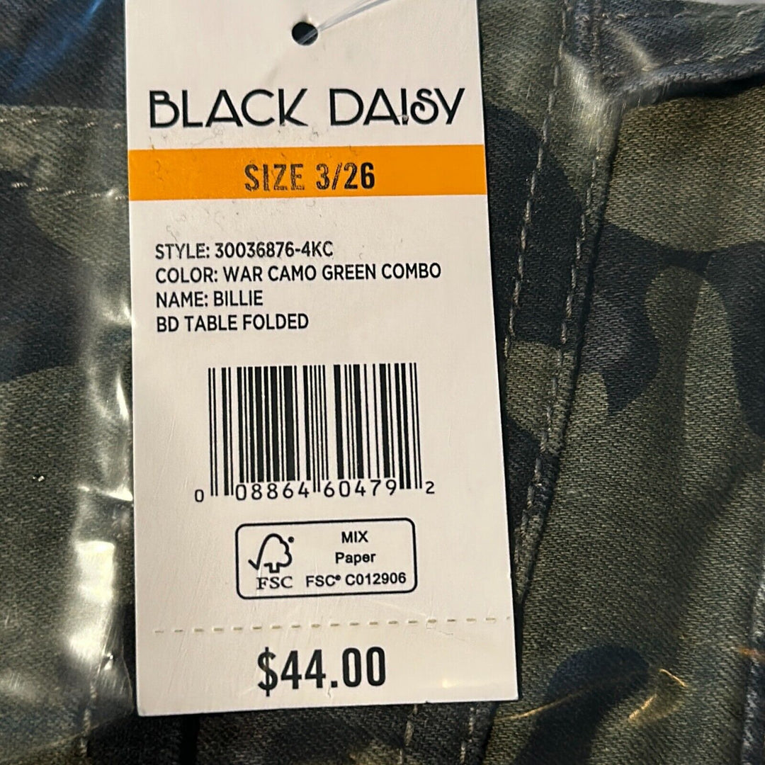 Black Daisy Women's Billie War Camo Green Combo Mid Rise Skinny Jeans Size 3/26