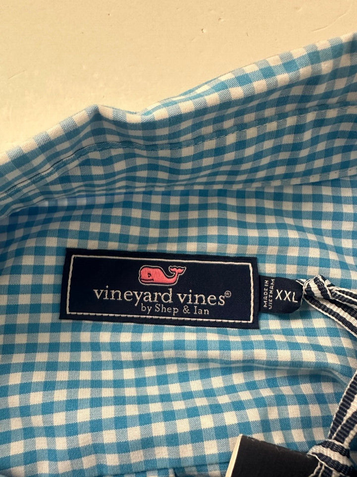 Vineyard Vines Mens Keel Blue Plaid Classic Fit Gingham Poplin Shirt Size 2XL